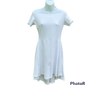 Sarin Mathews dress in white off shoulder size small. High low #graduation